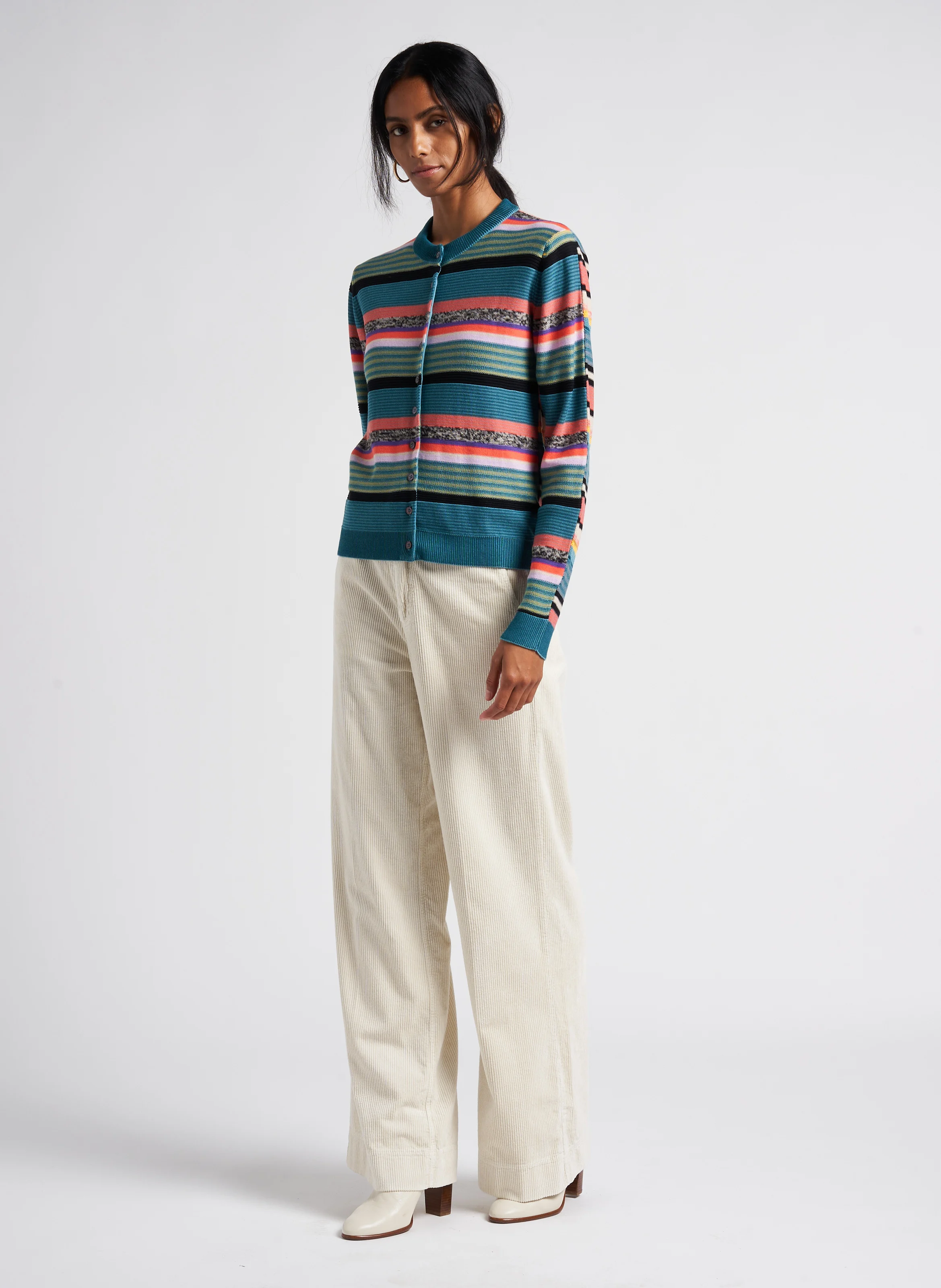 Gilet col rond rayé en coton organique | Multicolore