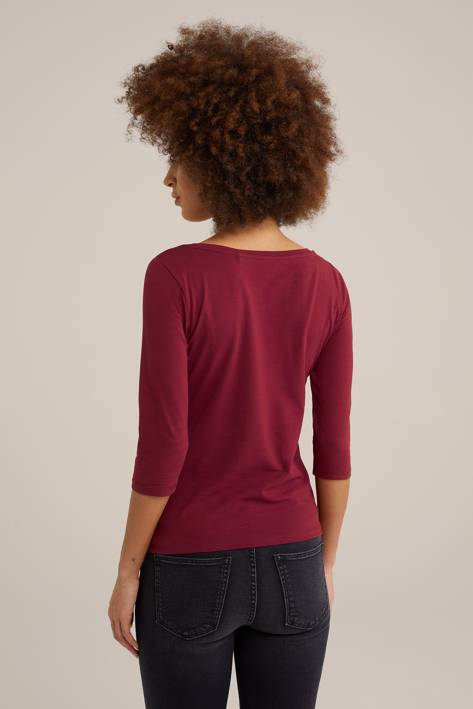 T-shirt met driekwart mouwen WE Fashion Donkerrood