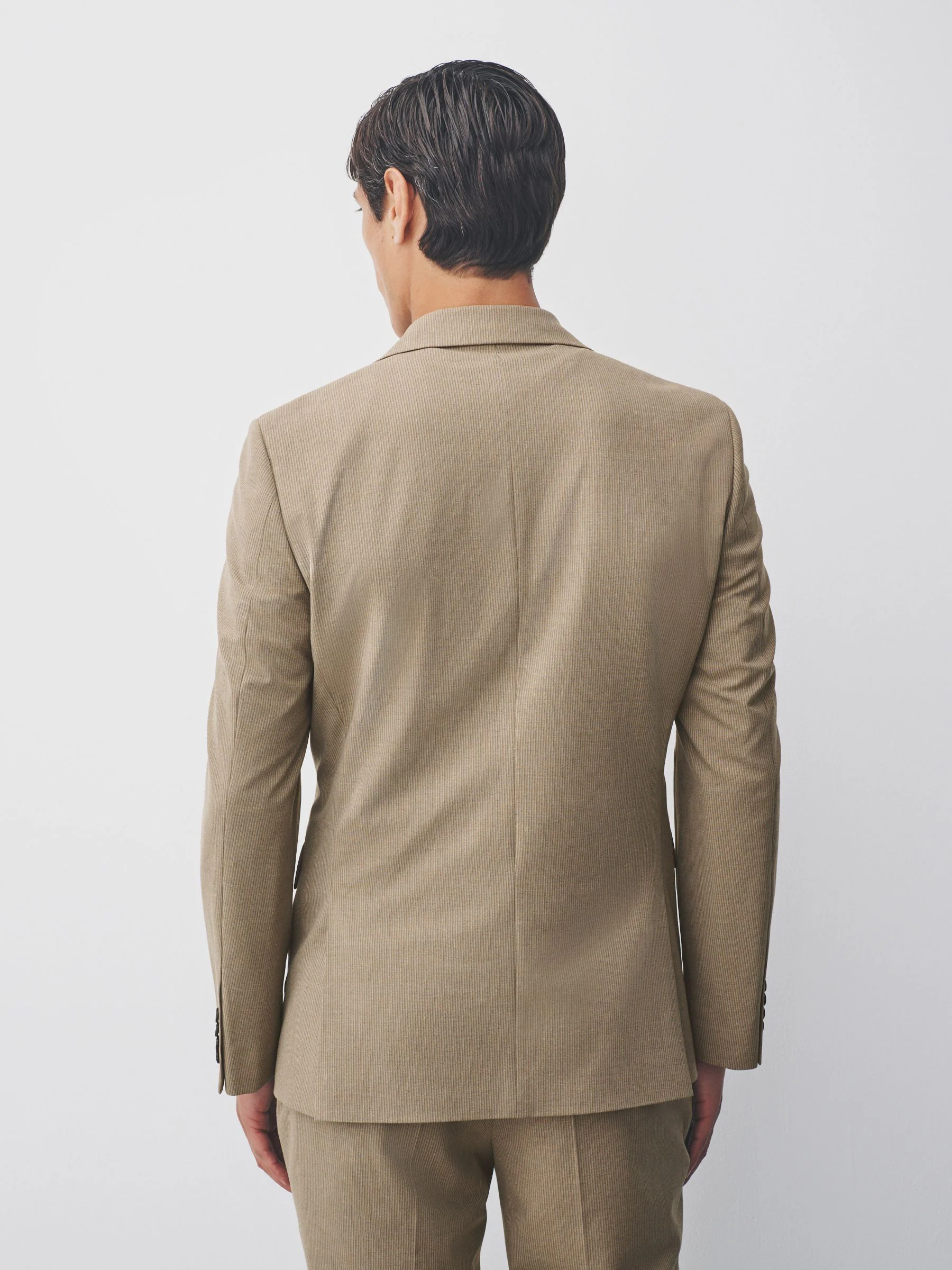 Taupe - Gestreept slim-fit colbert