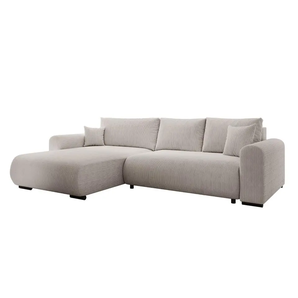 Meubella - Hoekbank Mindin - Beige ribstof - Universeel