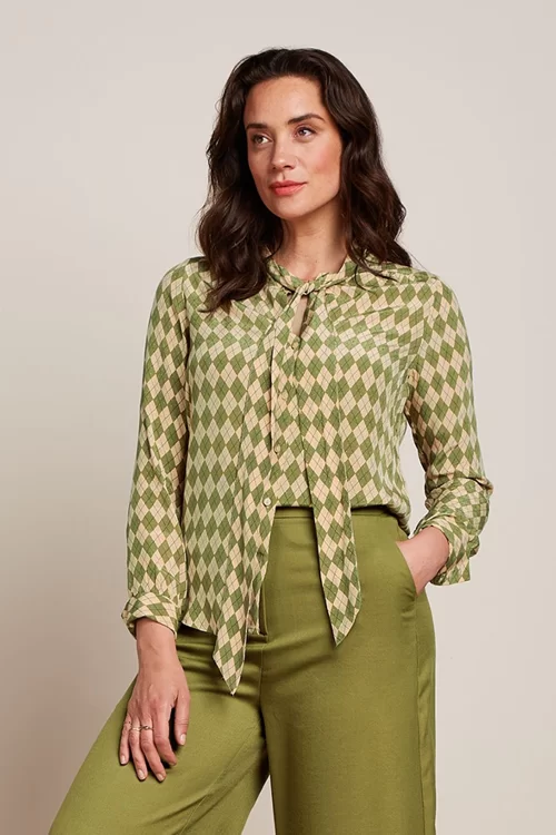 King Louie Delia Farrow blouse in guacemole