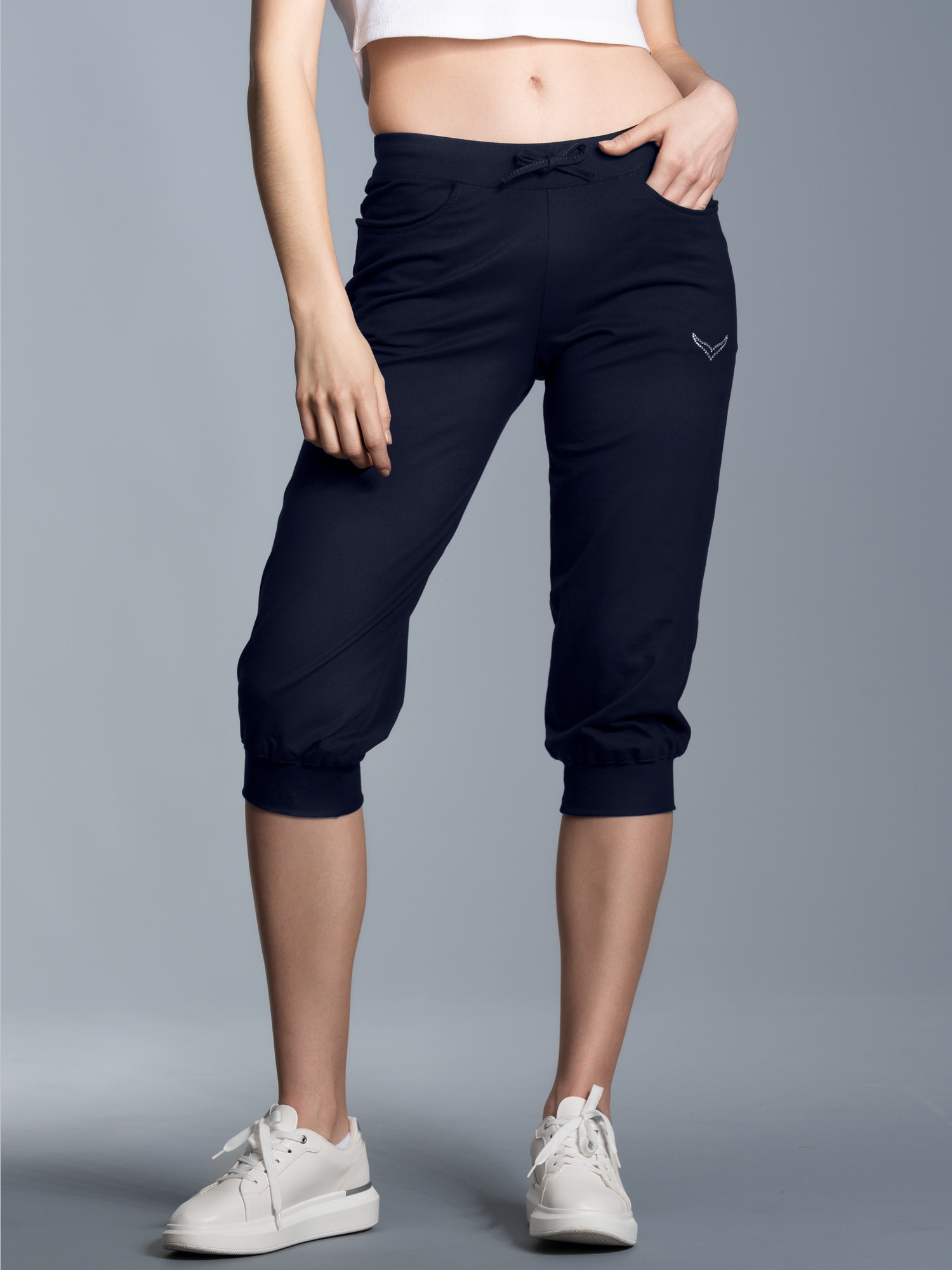 Hüfthose mit Kristallsteinen Navy