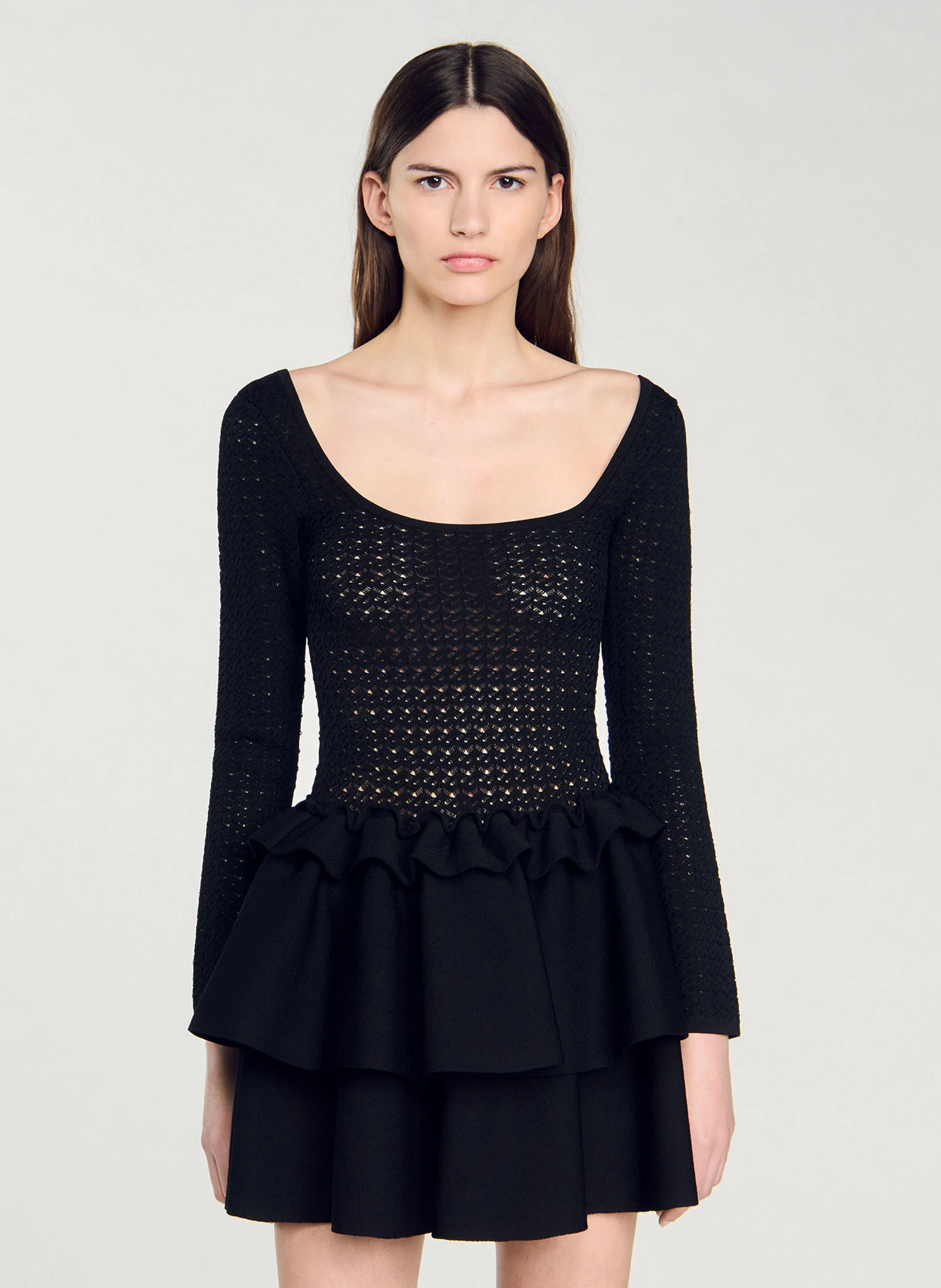 Robe courte à volants | Noir
