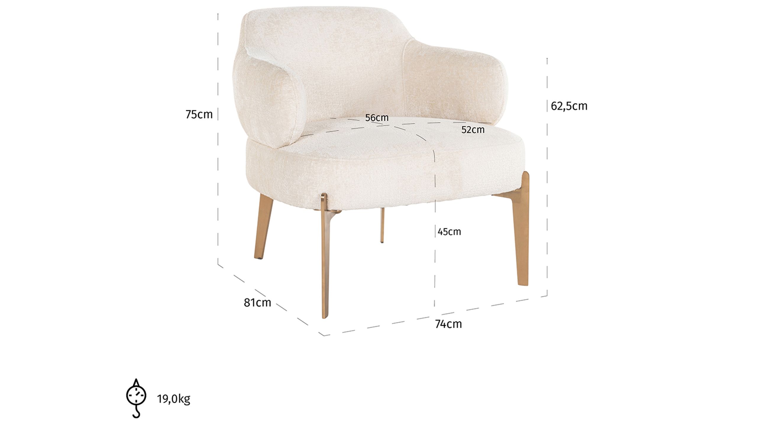 Fauteuil 211058 White Chenille Venus B74 x D81 x H75 cm