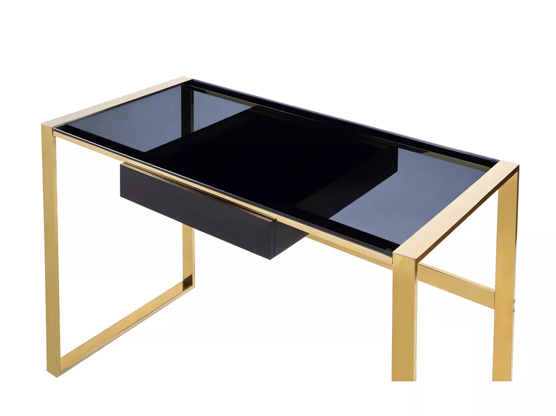 Bureau avec 1 tiroir - Verre trempé et acier - Noir et doré - SALI de Pascal Morabito