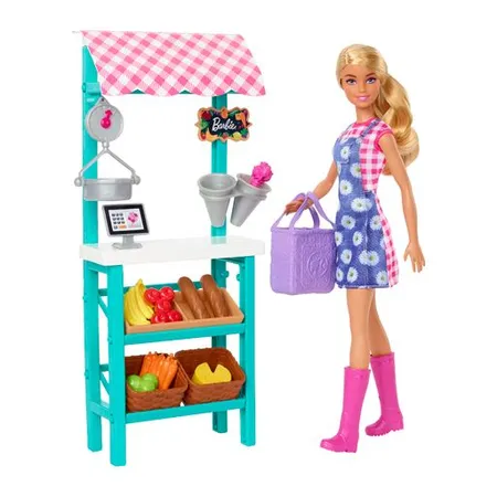 Barbie „Spaß auf dem Bauernhof“ Bauernmarkt Spielset, Barbie-Puppe (blond), Marktstand,für Kinder ab 3 Jahren Blumen, für Kinder ab 3 Jahren