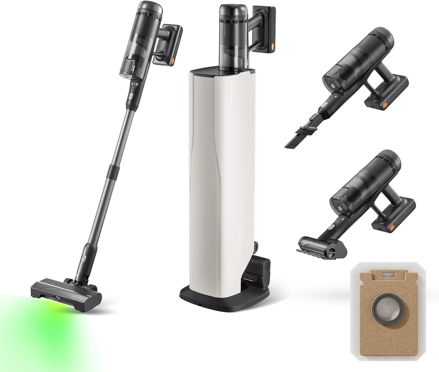 roborock H60 Hub Ultra Akku Staubsauger mit Auto-Entleerungsstation, 210AW Saugleistung für Teppiche und Hartböden, 90 Min, Anti-Tangle Bürste, 140° LED-Staubdetektion, Zubehör für alle Oberflächen