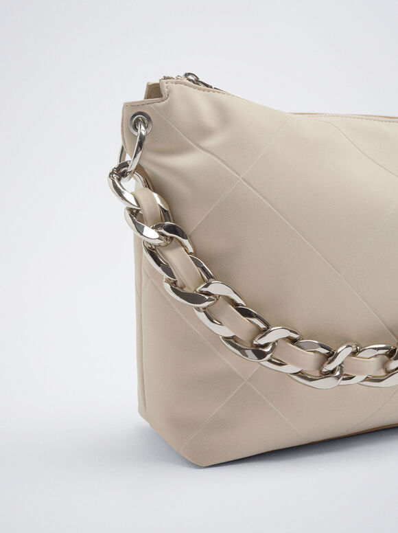 Bolsa de ombro com alça de corrente - Off-White