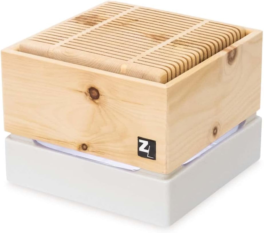 Zirbenluftreiniger Aura CUBE mini II - Zirbenlüfter aus Zirbenholz und Keramik für Räume bis 20 qm | Luftreiniger & Luftbefeuchter mit Fernbedienung & LED-Licht I Natürliches Raumklima