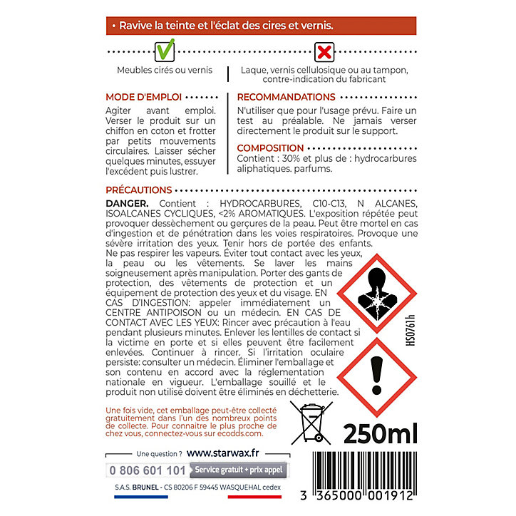 Régénérateur meubles cirés ou vernis bois fruitier Starwax 200ml