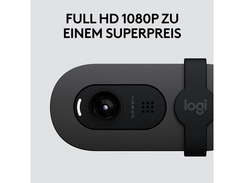 Logitech Webcam Brio 105 Full HD 1080p 30 fps Eine Full HD-Business-Webcam mit 1080p, automatischem Lichtausgleich und integrierter Abdeckblende