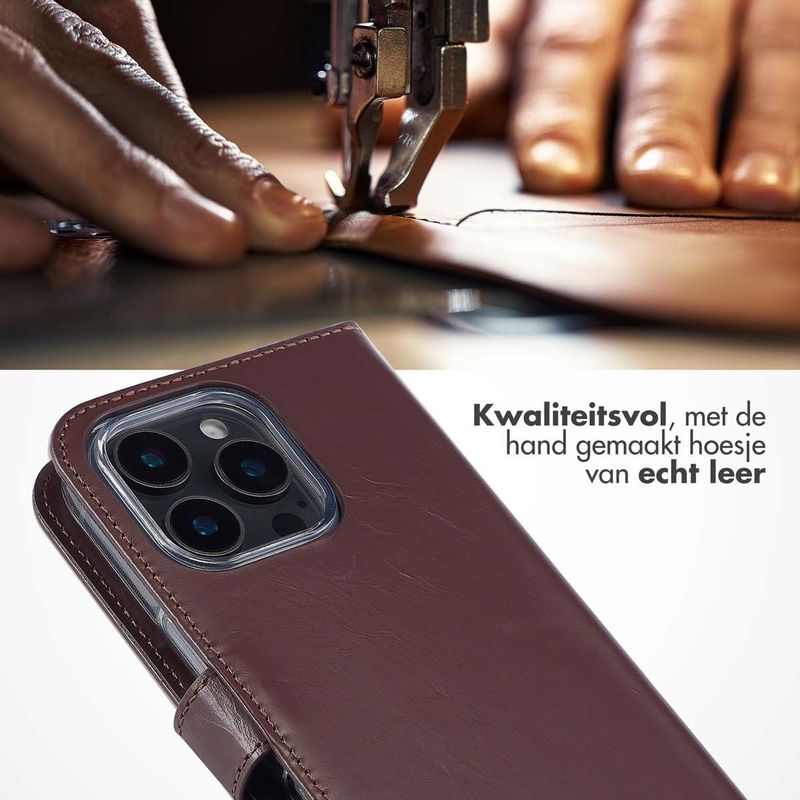 Selencia Echt Leren Bookcase voor de Apple iPhone 16 Pro Max - Bruin