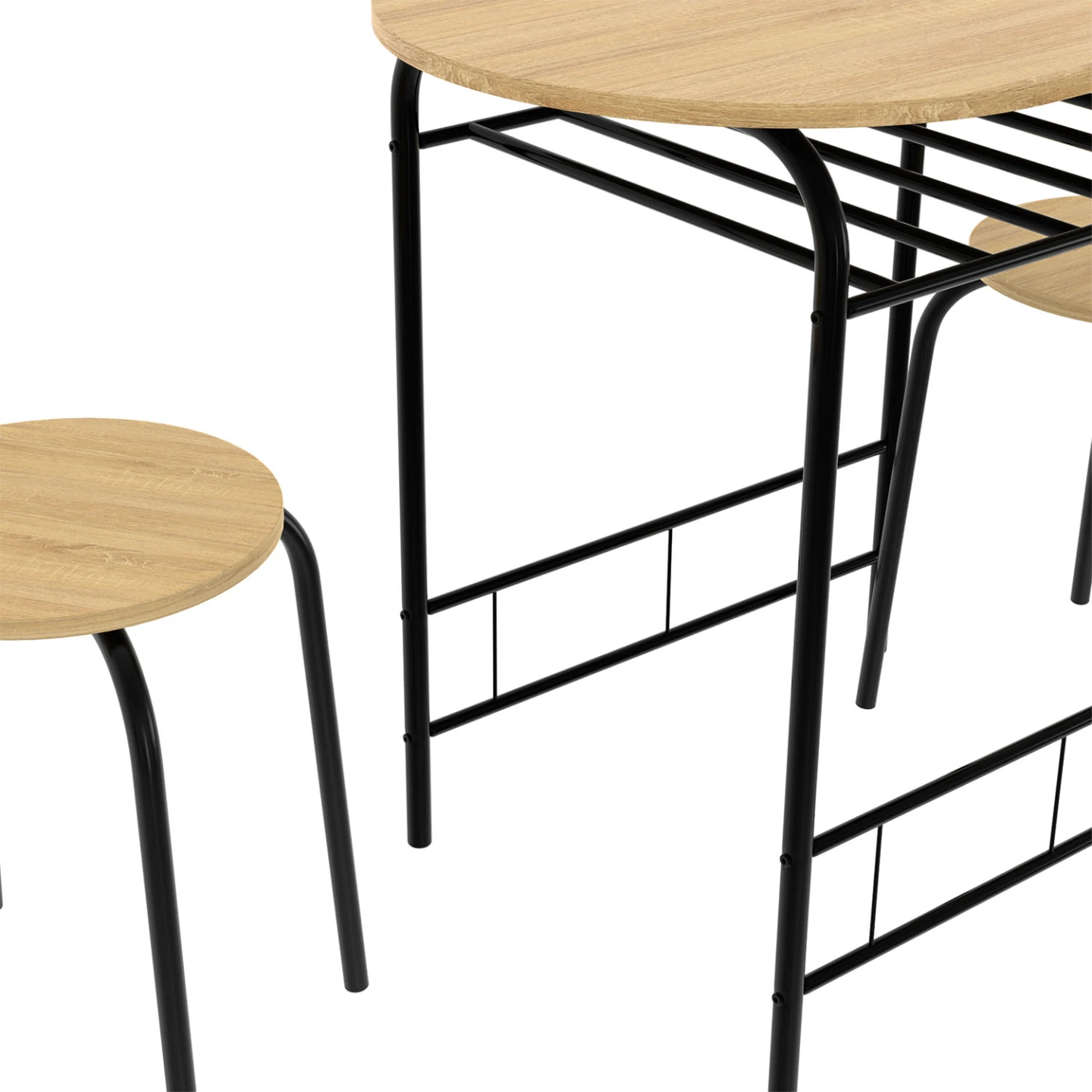 Ensemble table LYNETH  2 personnes + 2 chaises bois et métal noir