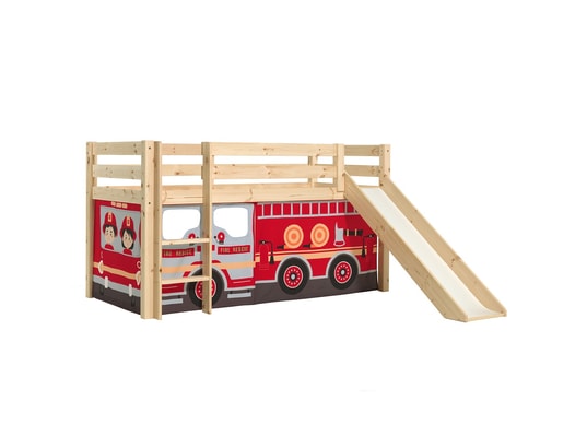 VIPACK - Lit mi-hauteur 90x200 toboggan sommier inclus housse pompier...