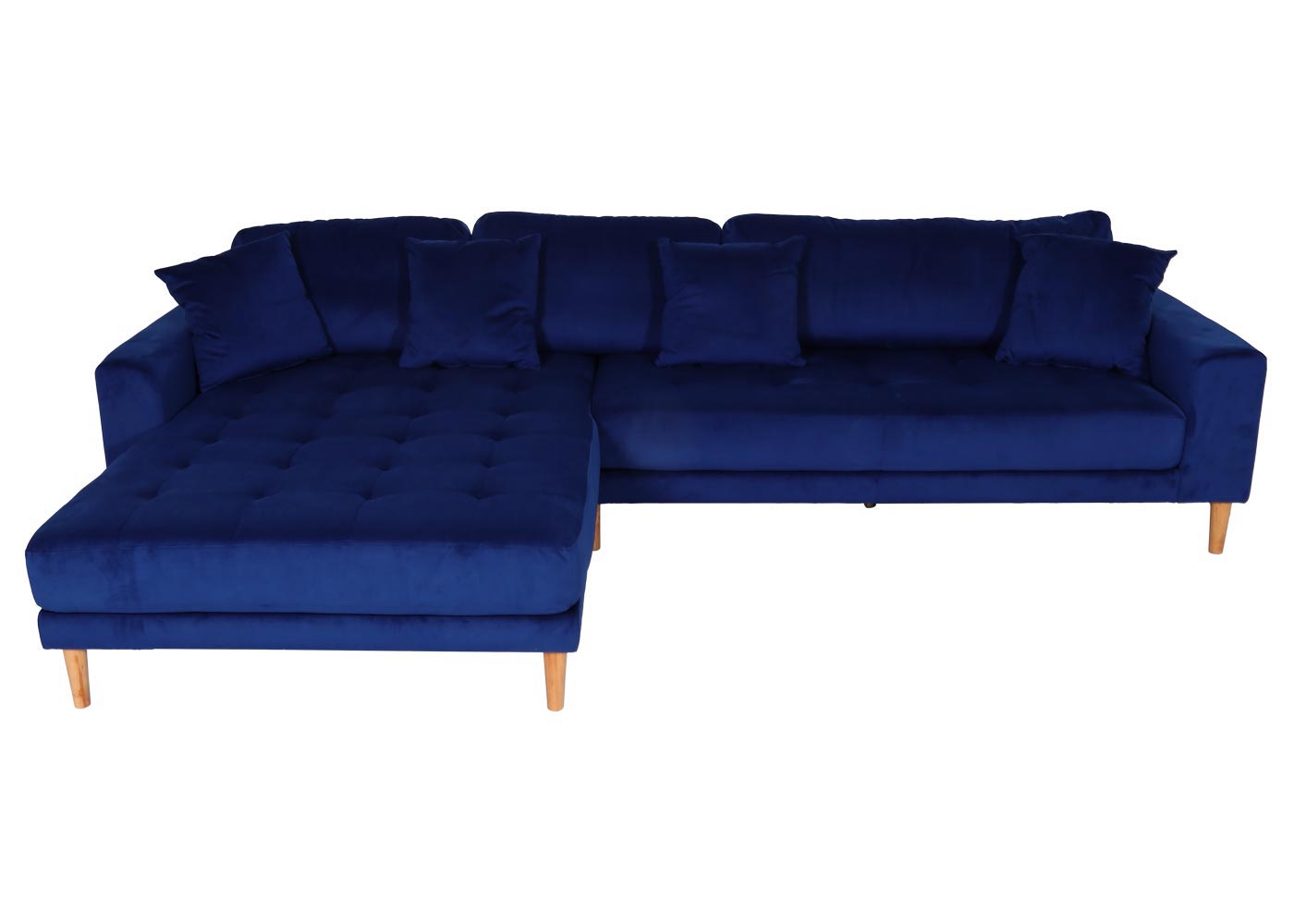 Ecksofa MCW-J54, Couch Sofa 3-Sitzer L-Form Liegefläche links/rechts 295cm ~ Samt blau