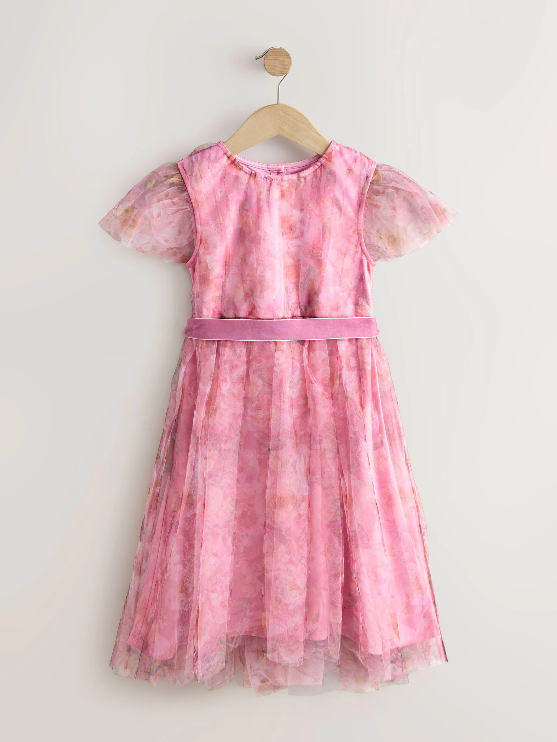 Roze bloemen - Mesh Prom Dress (3-16yrs)