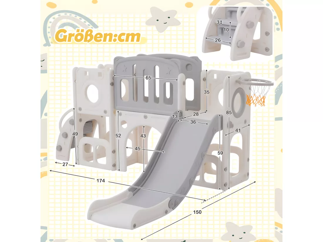 Toboggan pour enfants Bären 6-en-1 avec un toboggan, deux plateformes