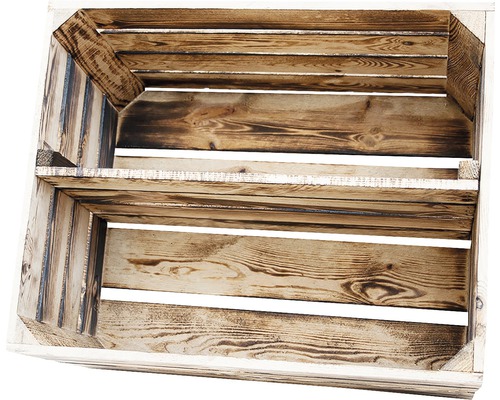 Vintage fruitkist met plank, gevlamde afwerking, 50x40x30 cm