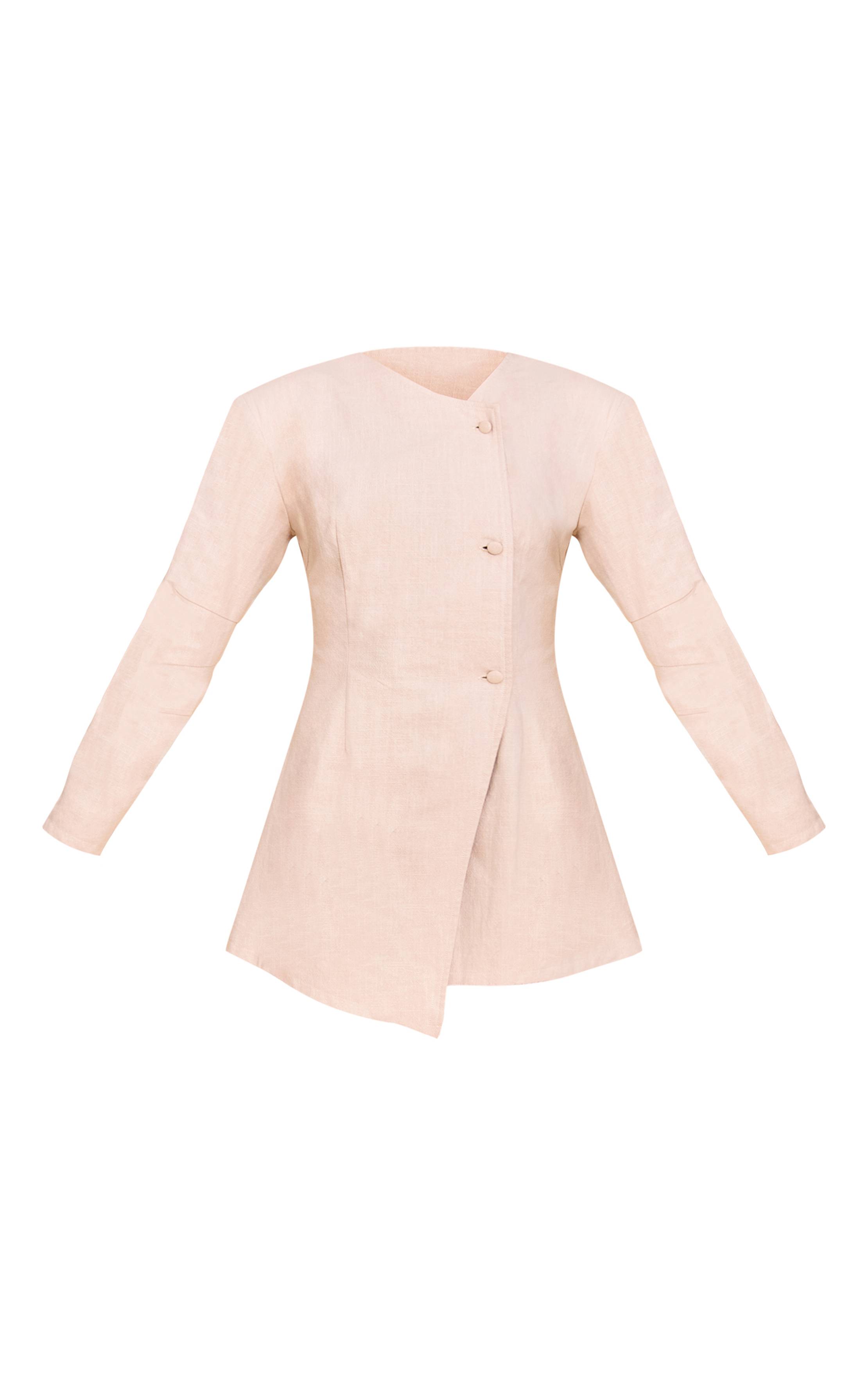 Naturel Robe Courte En Lin Premium À Taille Cintrée Et Manches Cocon