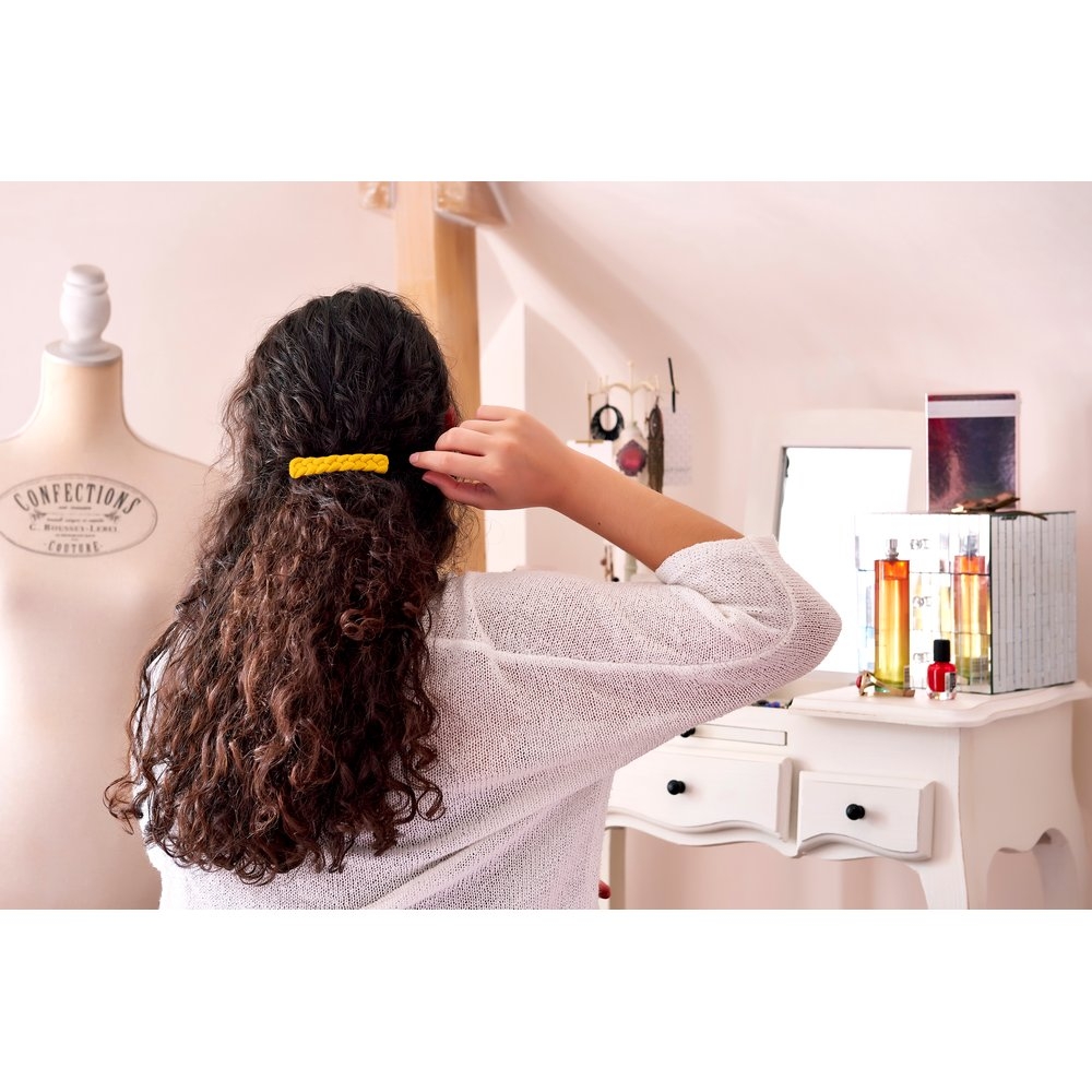 Barrette Cheveux Tressée Jaune Ocre