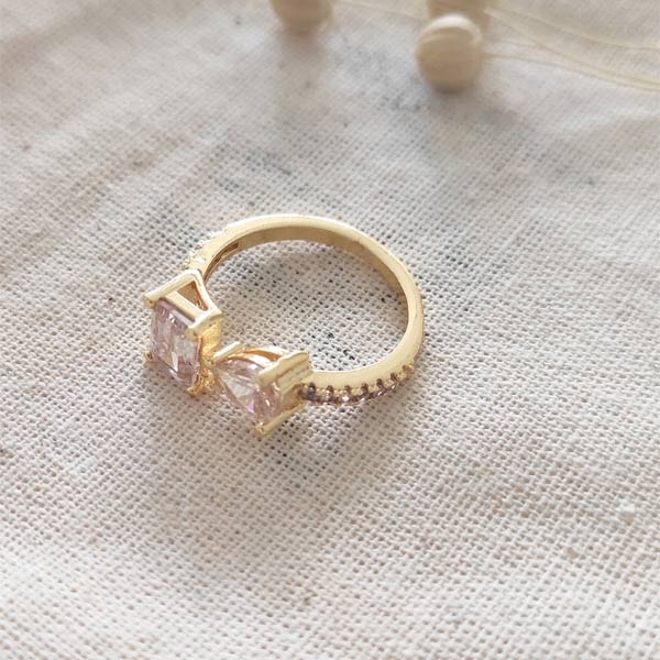 Bague ajustable - Laiton plaqué or & zircons