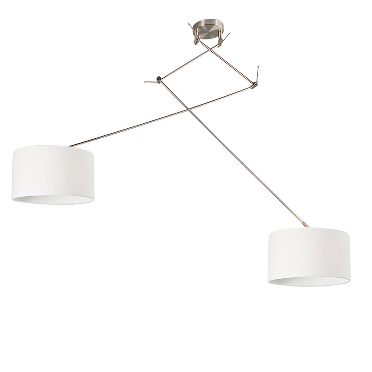 Hanglamp staal met kap 35 cm wit verstelbaar 2-lichts - Blitz