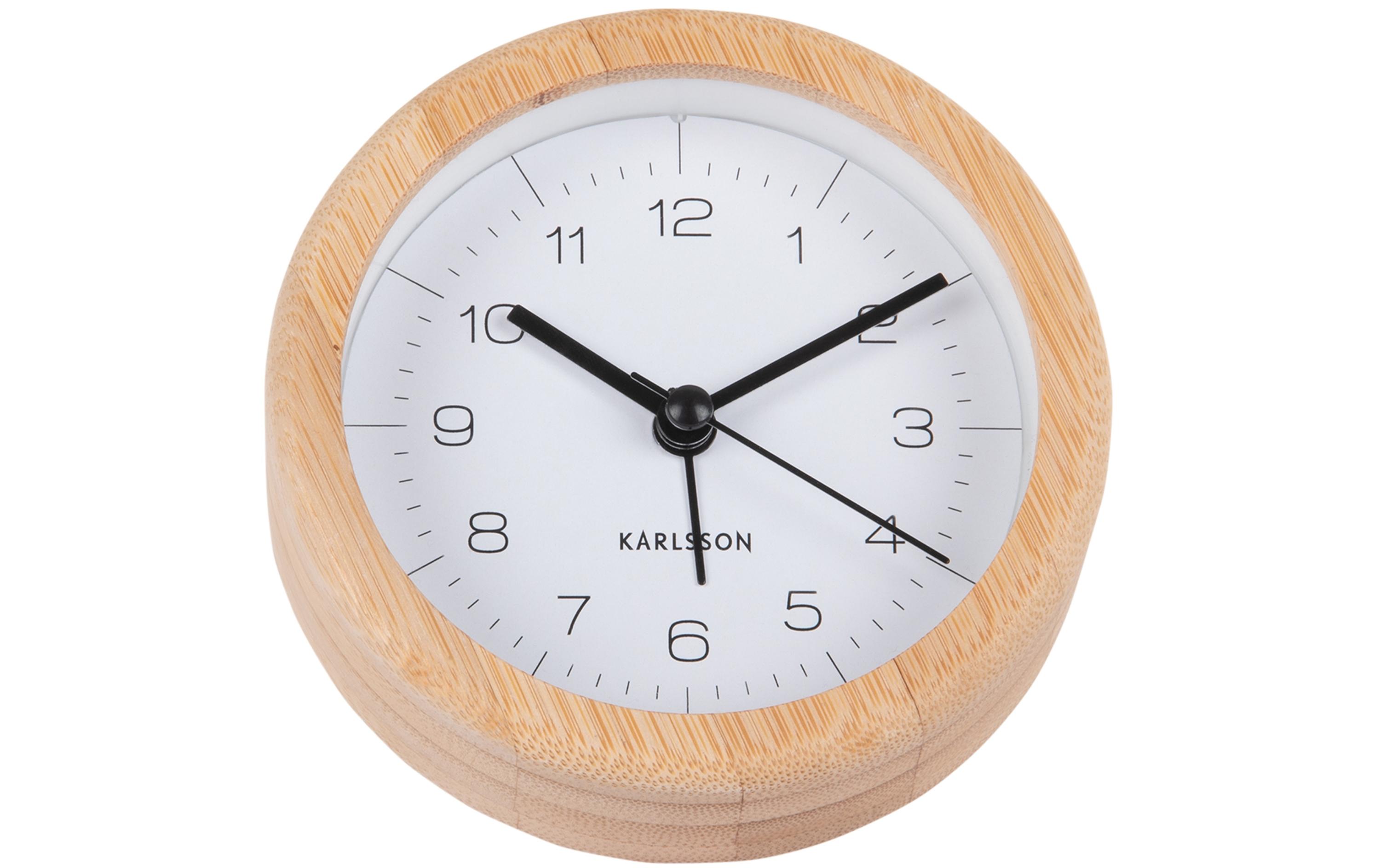 Klassischer Wecker Neat Round Bambus / WeissBambuswecker