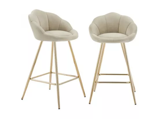 Lot de 2 tabourets en velours avec pieds dorés beige TOURMALINE
