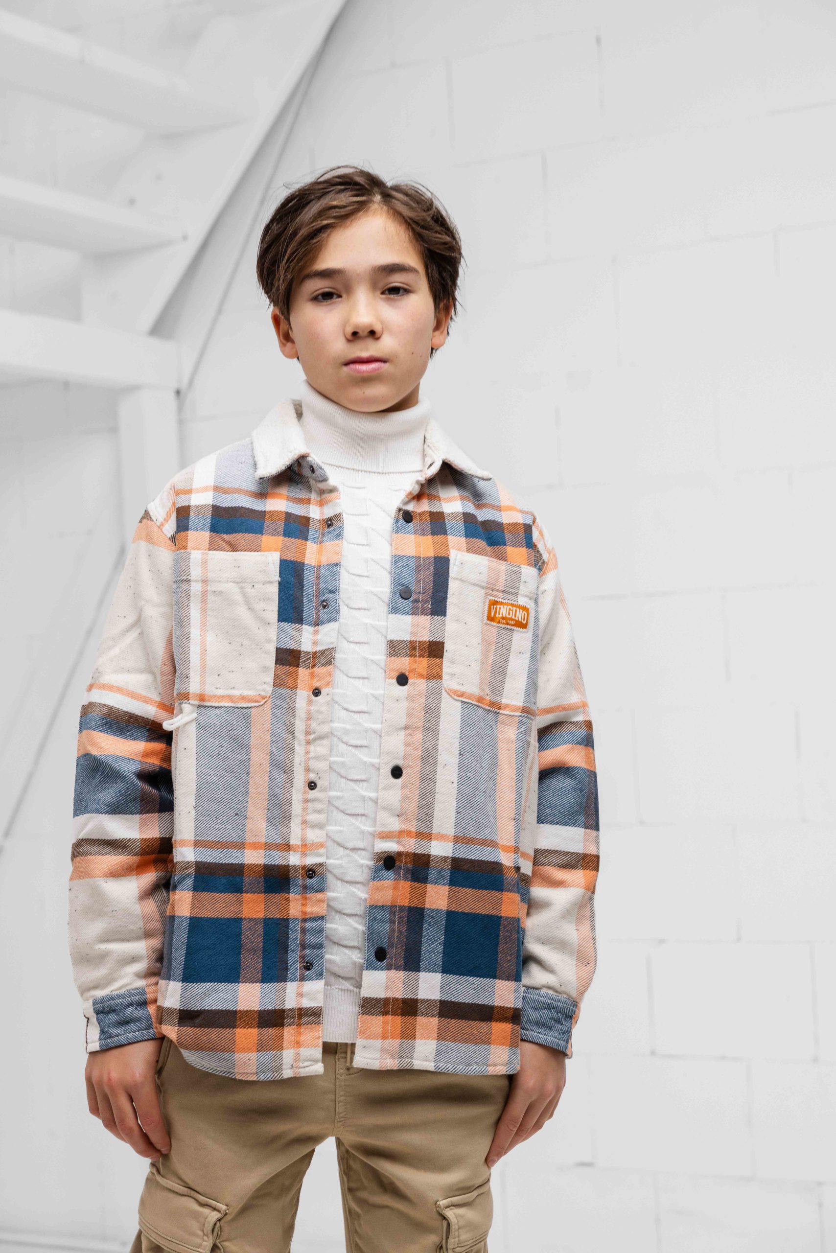 Vingino Lee Overshirt Kids Beige/Blauw