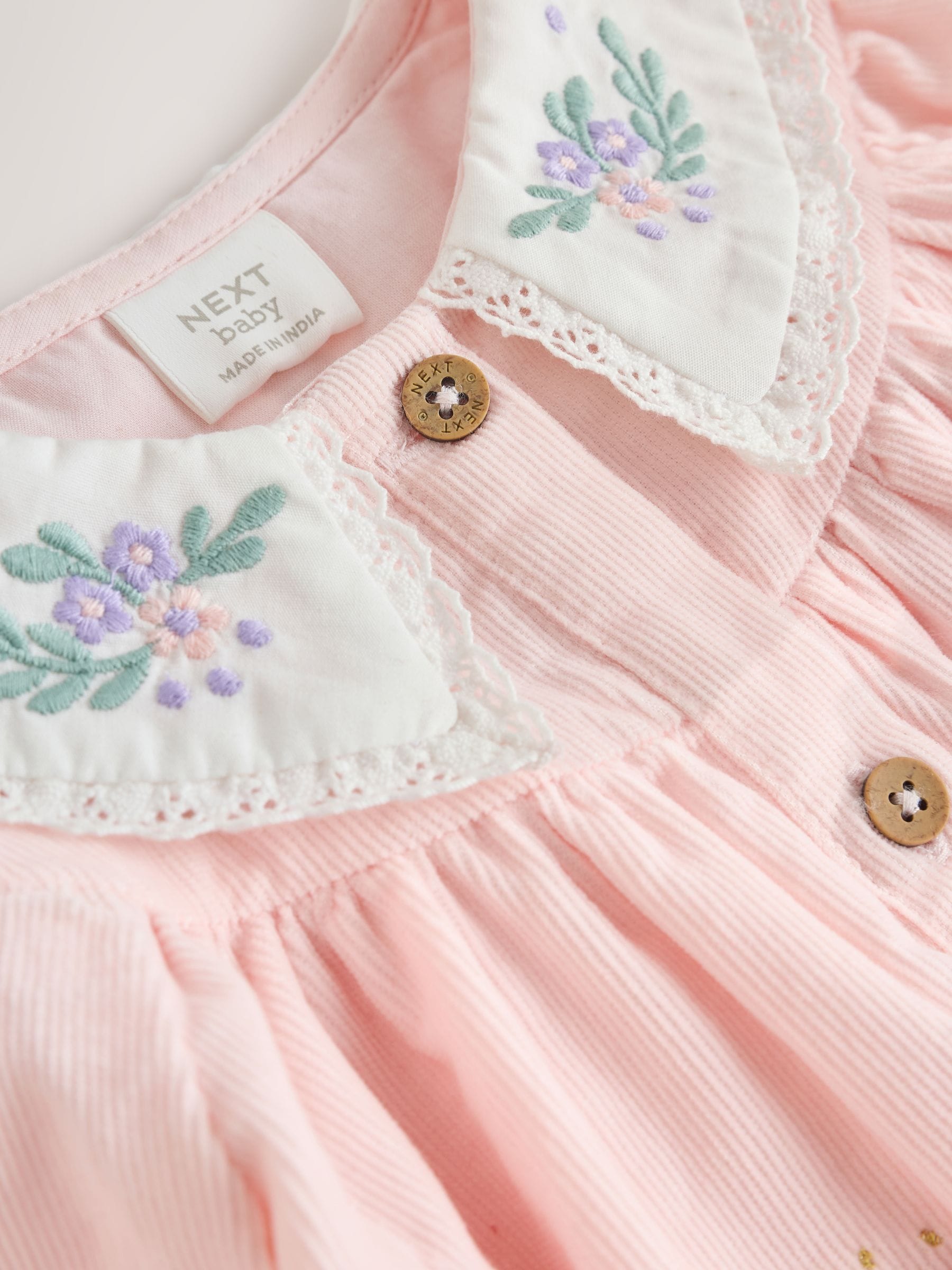 Roze feeënmuis - Baby geweven jurk met kraag en maillot (0mnd-2jr)