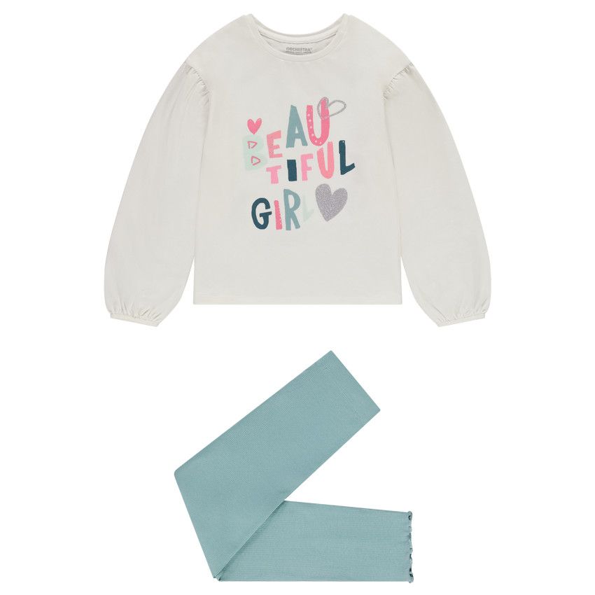 Pyjama 2 pièces en jersey pour fille - Ecru