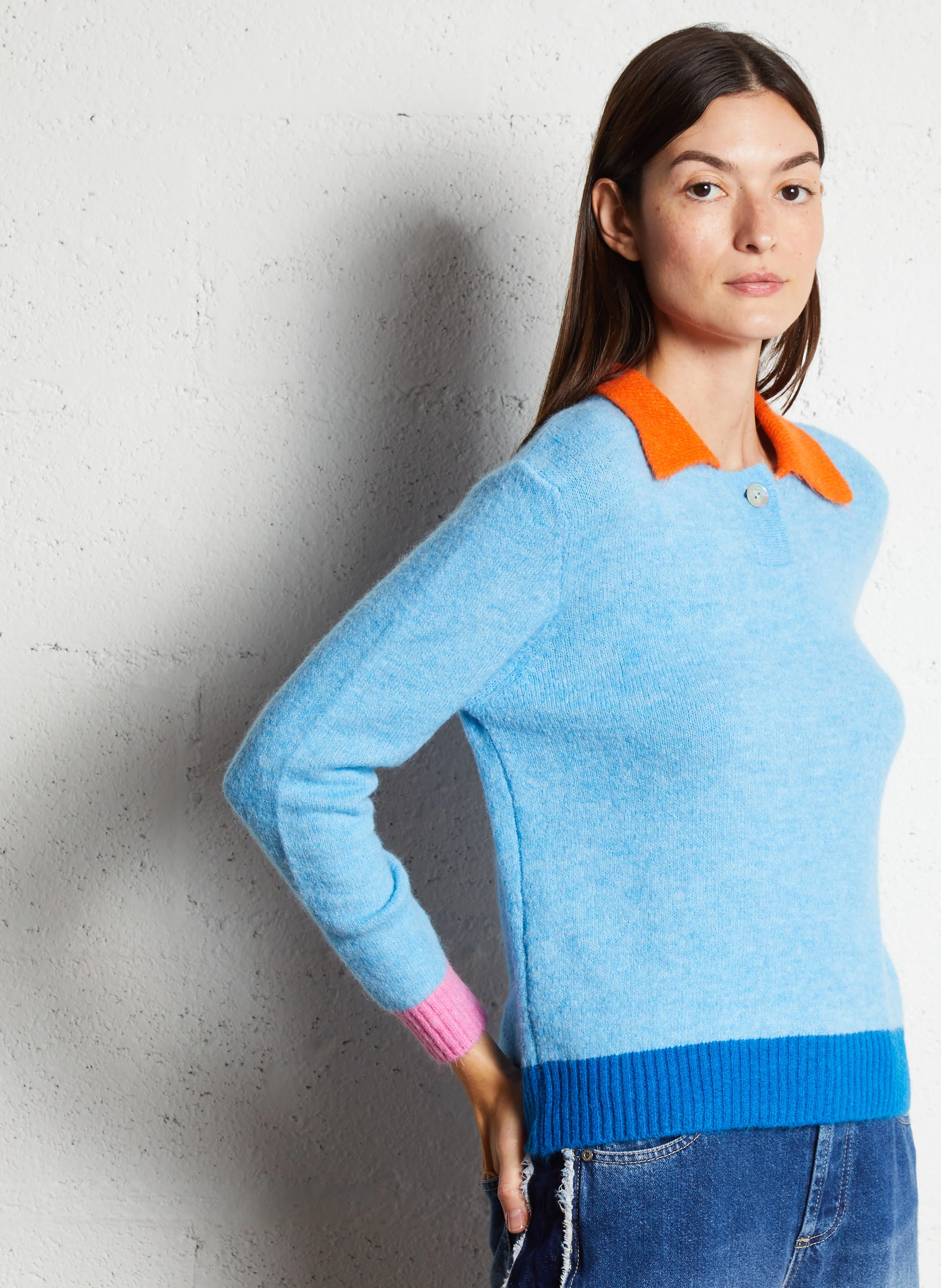 DANZA - Pull droit col classique tricolore | Multicolore