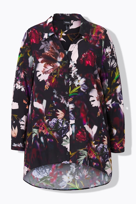 Bluse, A-Linie, Blumen-Druck, Langarm