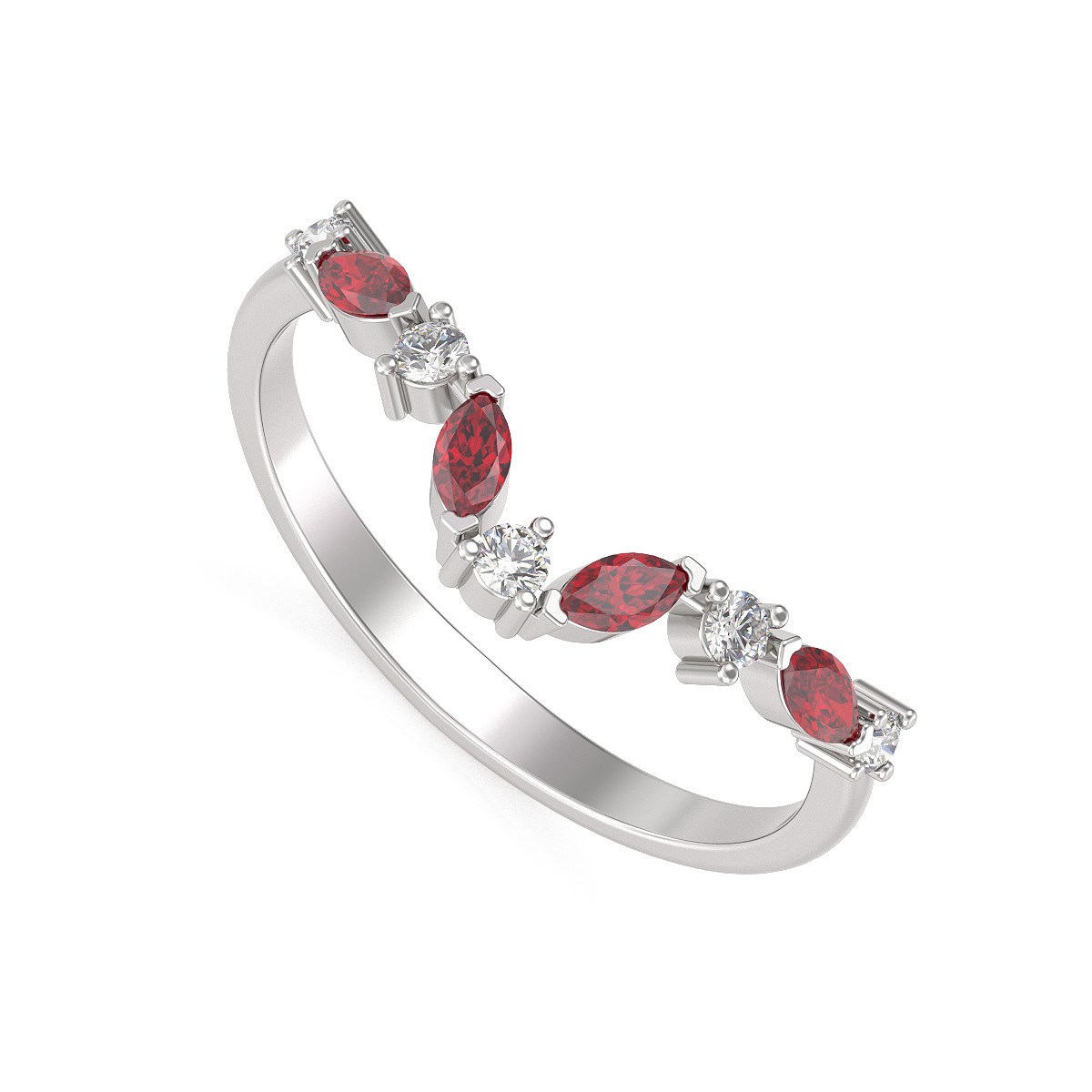 Bague ADEN Or 585 Blanc Rubis et diamants 1.9grs