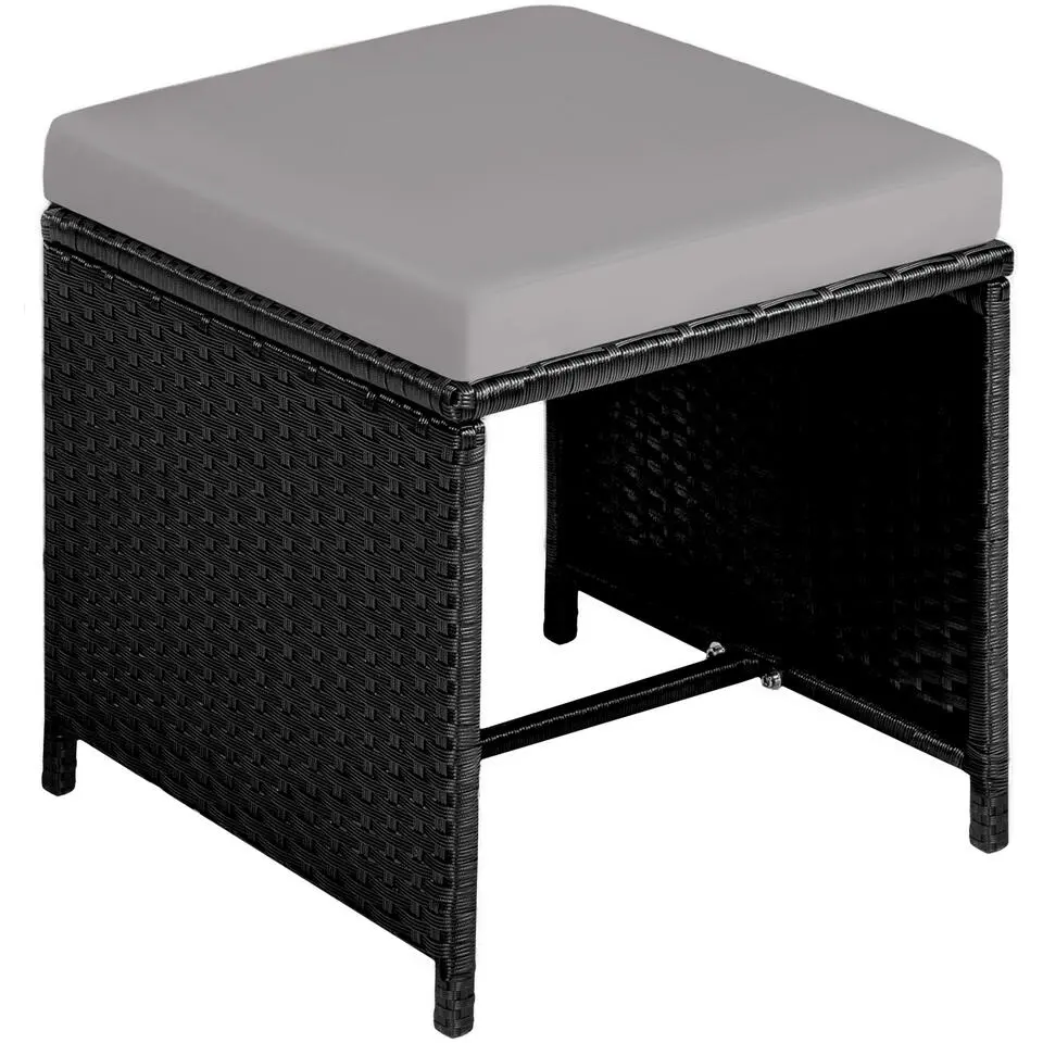 tectake Wicker tuinset Palma 8 4 1 met beschermhoes - Zwart / Grijs