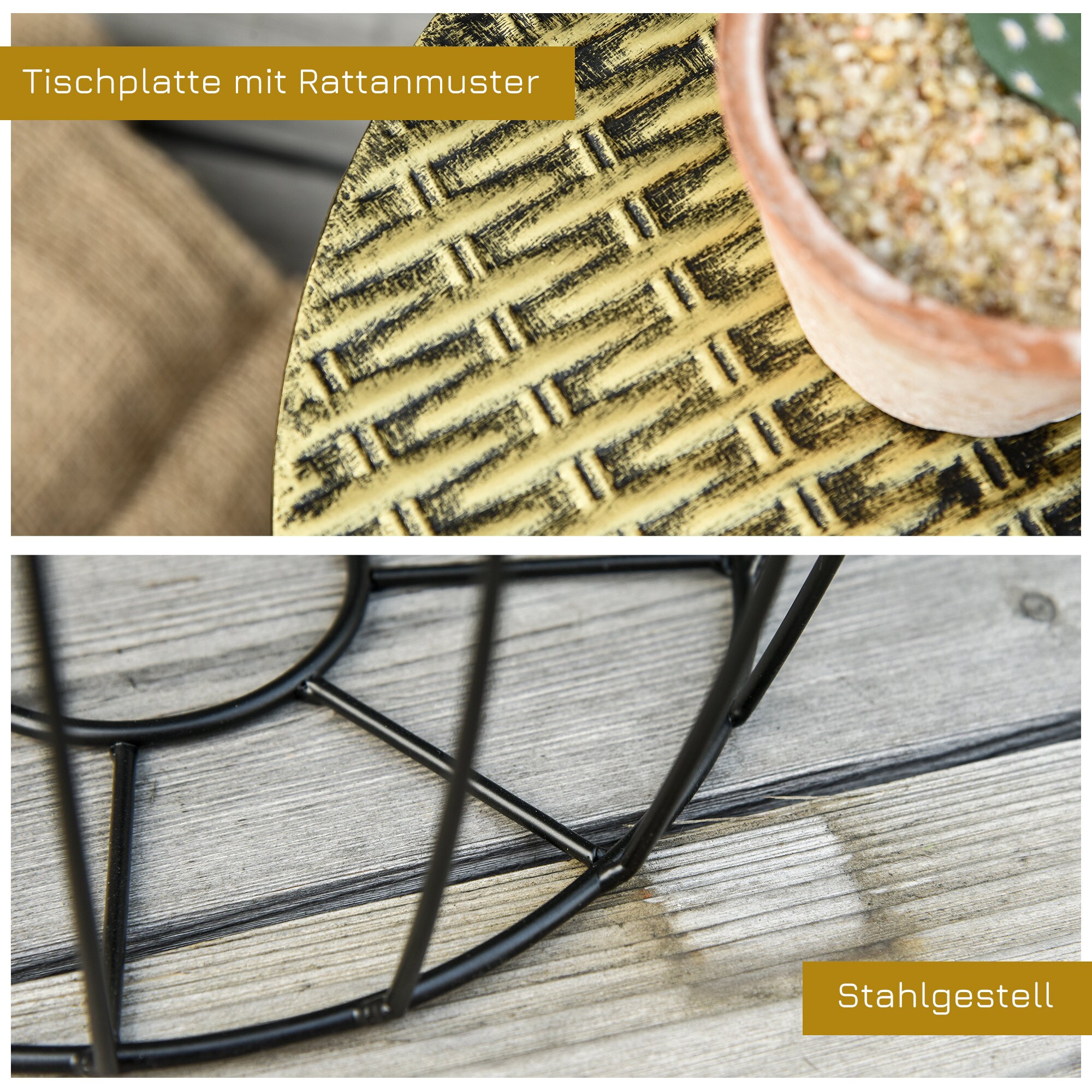 Outsunny Beistelltisch-Set mit Drahtgestell schwarz Ø38 x 41H cm