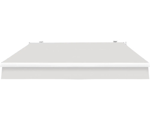 SOLUNA knikarmscherm Proof 2,5x2 Stofdesign 0001 Frame RAL 9010 Zuiver Wit Aandrijving rechts incl. slinger