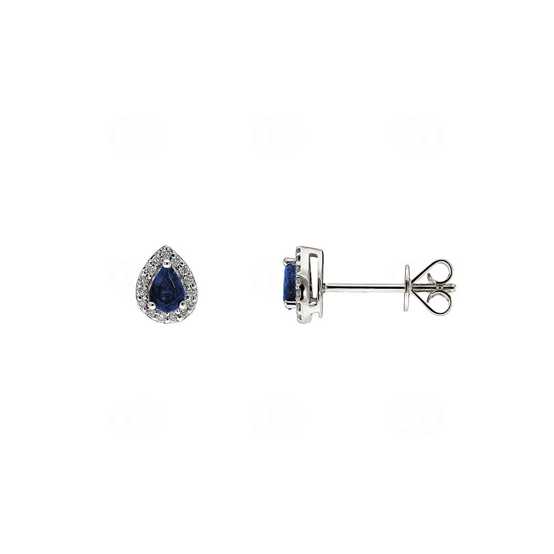 Ohrstecker 750/18 K Weissgold mit Saphir Tropfen und Diamanten 0.09 ct H/si