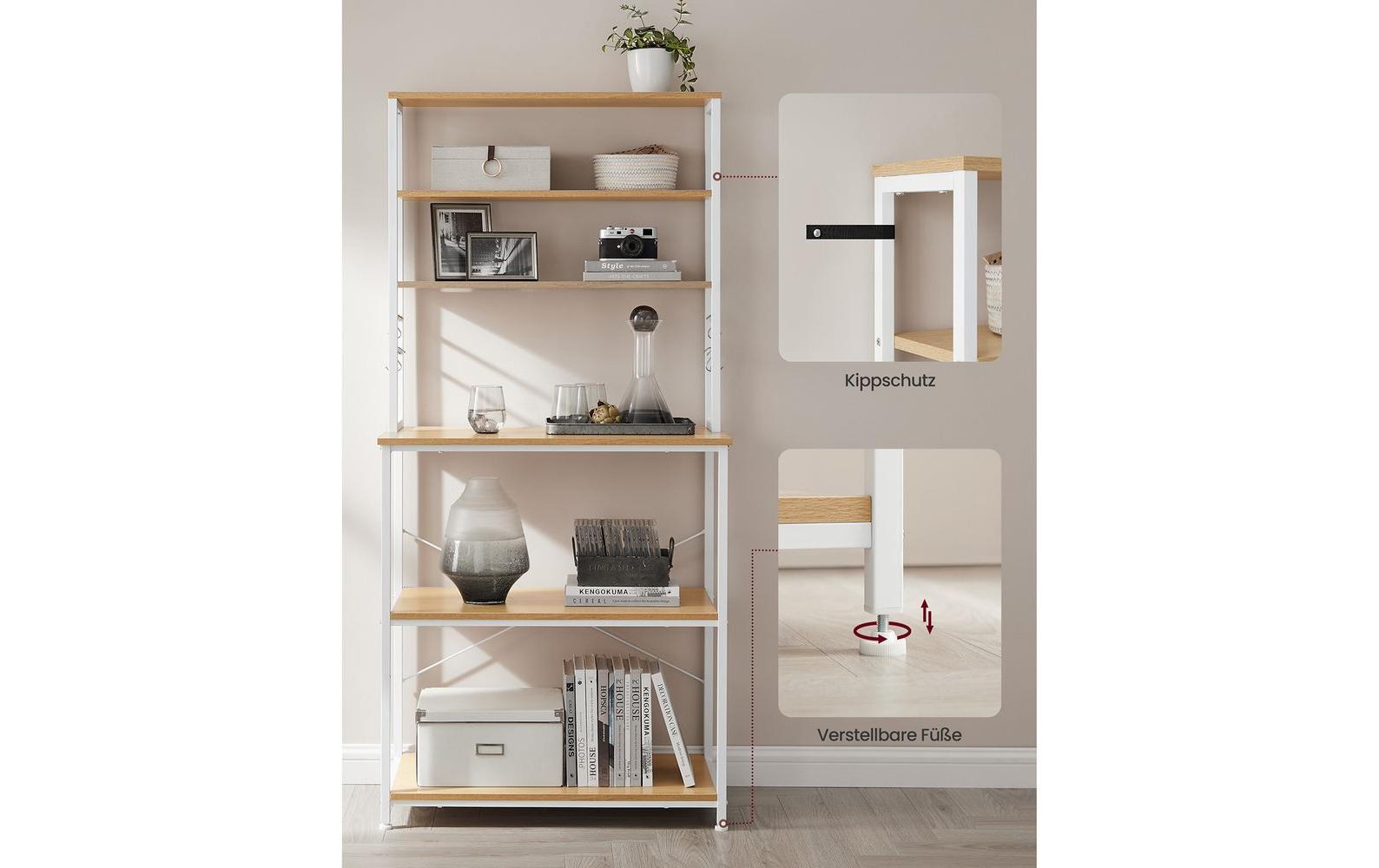 Küchenregal 6 Haken 80 cm x 167 cm, Braun/WeissRegal mit 3 Ablagen