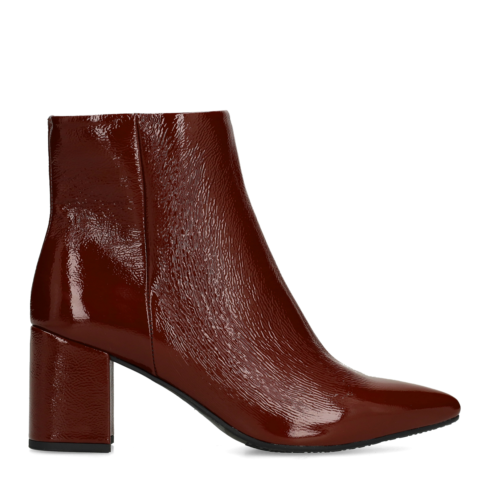 Burgundy lakleren enkellaarsjes met hak