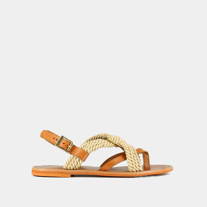 Sandales à brides entrecroisées  en cuir camel/beige