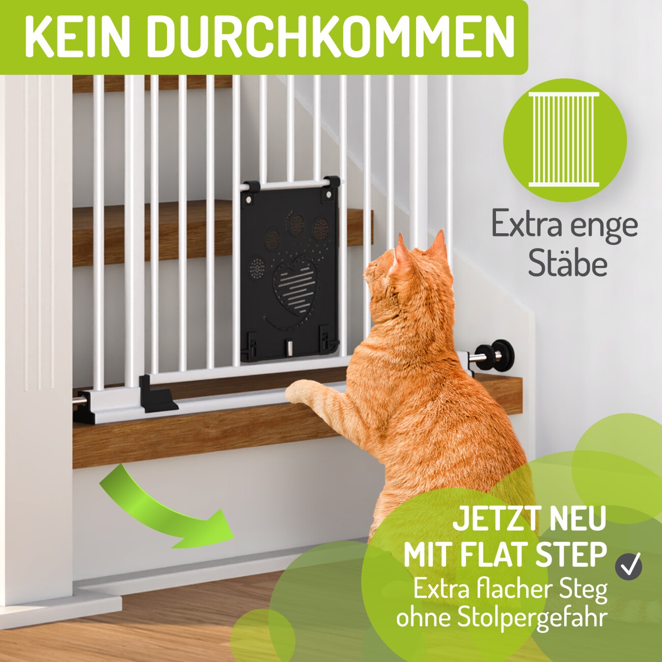 bomi Tierschutzgitter mit Katzenklappe Extrahoch 107 cm - Mira 73-143 cm in Weiß für Hunde & Katzen XS