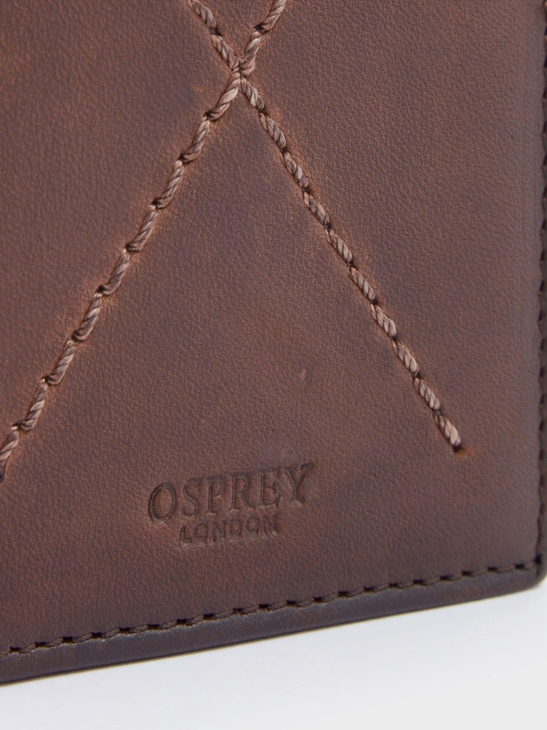 OSPREY LONDON The X Stitch Micro RFID-kaart- en muntenportemonnee van bruin leer