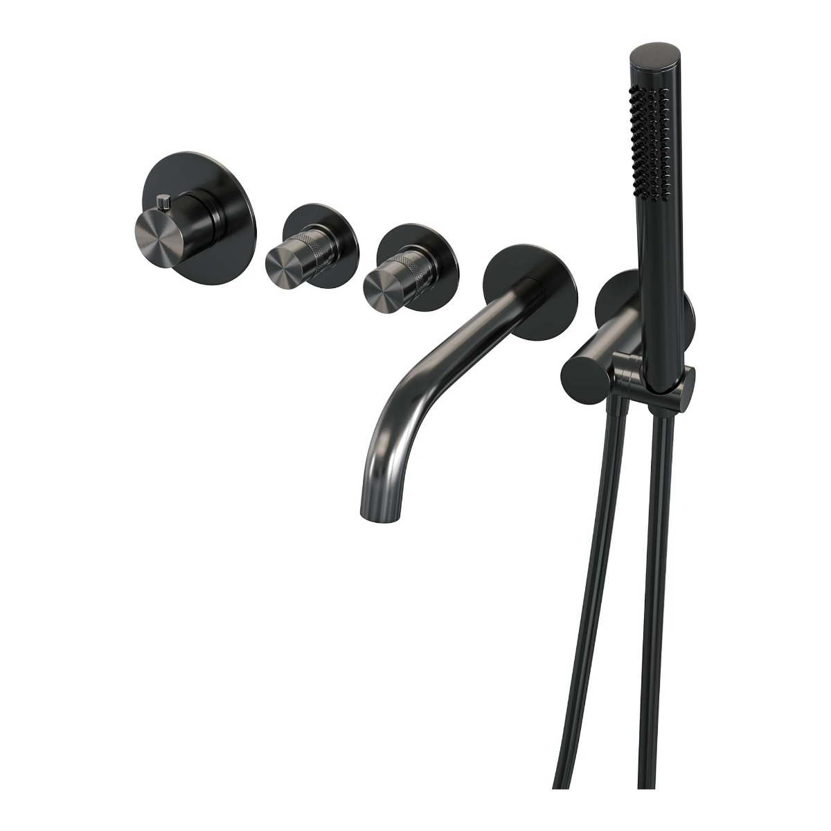 Brauer Gunmetal Edition inbouw badkraan met uitloop en staafhanddouche gunmetal geborsteld PVD