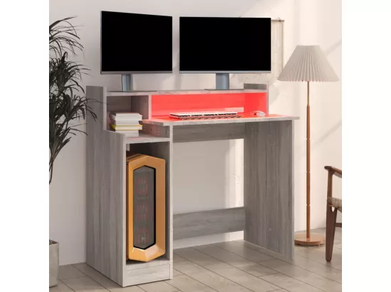 Bureau et lumières LED Sonoma gris 97x45x90cm Bois d'ingénierie