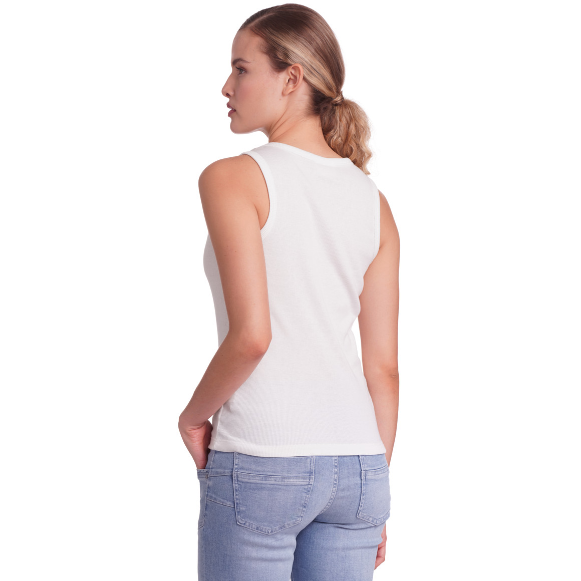 Gina Damen Top mit Ripp-Struktur weiss