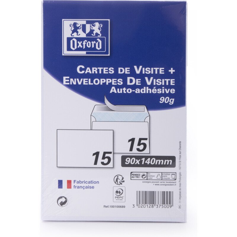 Paquet De 15 Cartes De Visite + 15 EnveloPPes Auto Adhesives 90X140