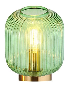 GLOBO Retrofit Tischlampe Normy messingfarbig grün 21cm 20cm Metall Glas