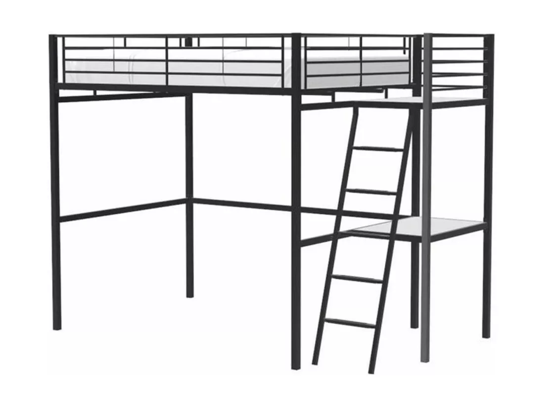 Lit mezzanine avec bureau en métal époxy - Noir - Sommier inclus - 140 x 190 cm - OXFORD