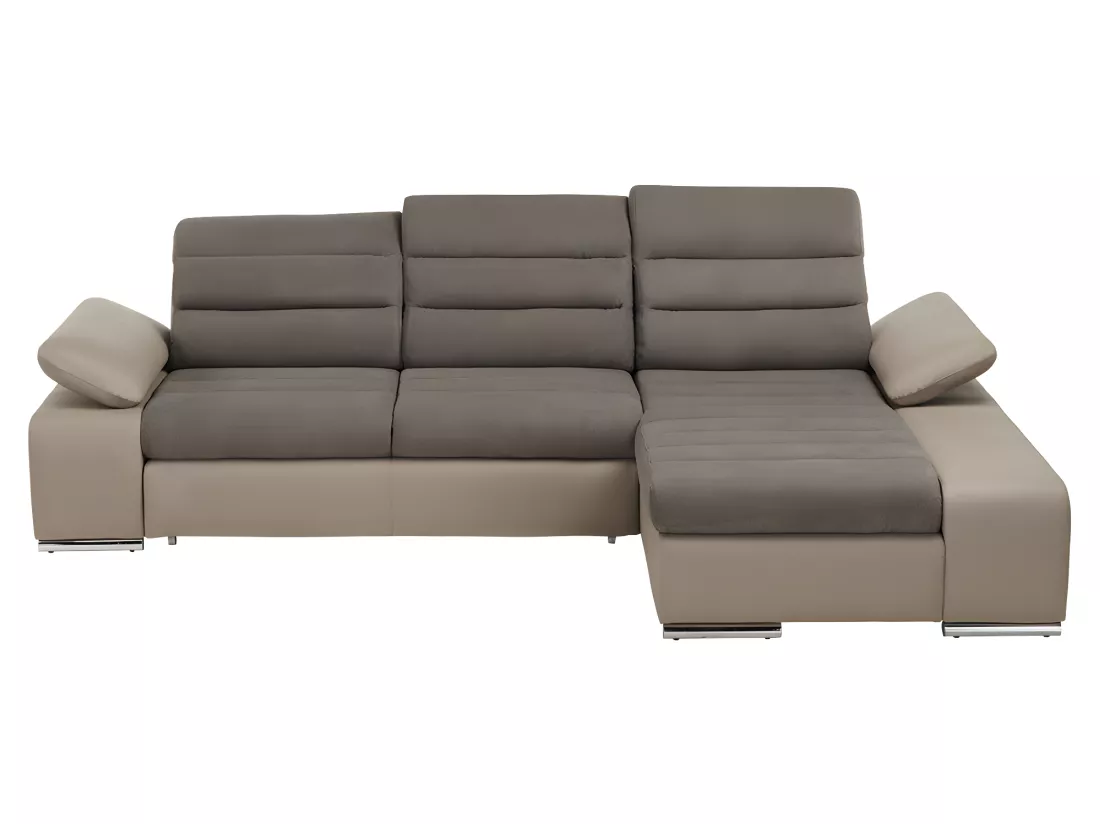 Canapé d'angle convertible en tissu et simili MIRABEAU - Taupe - Angle droit